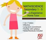 TUITION: 20-Year Experienced Maths/Science (Chemistry/Physics) Tutor for Secondary Level