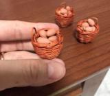 Handmade Miniature eggs on rattan basket/aluminium basket @ $8 each (clay)