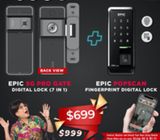 Epic pop scan wooden door digital lock + epic 5G pro Gate digital lock at $699 Call 93919772 Serena